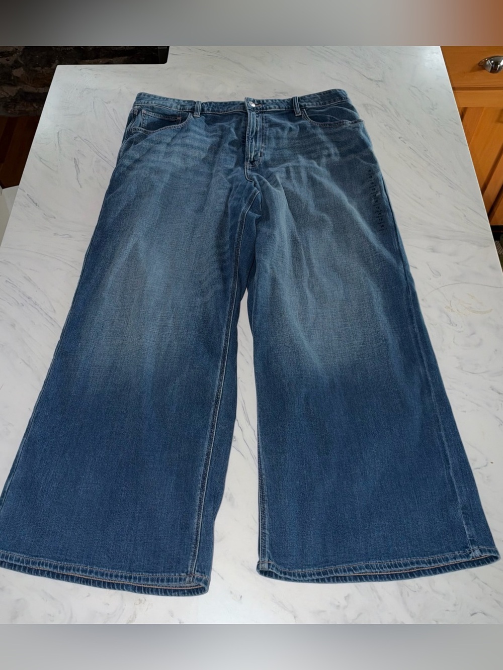 American eagle super high rise denim jean stretch baggy curvy wide 18 34 new nwt